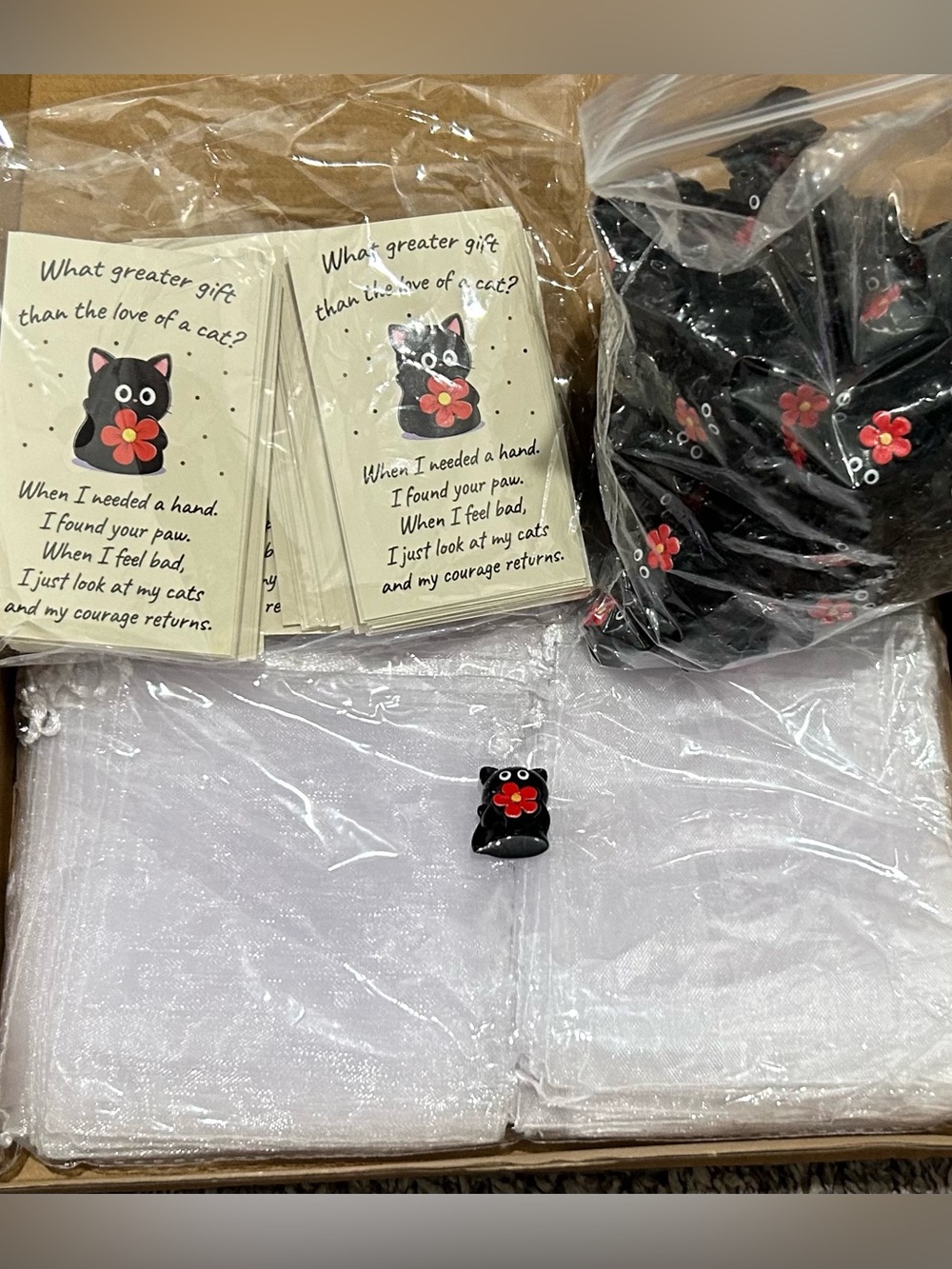Emotional support gift favor Mini positive Cat Figurines Inspirational Card 100
